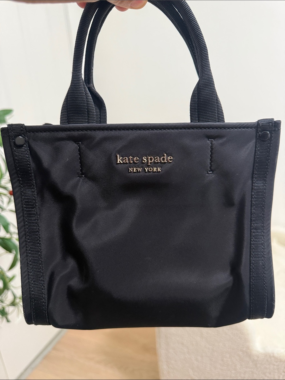 kate spade Black Mini Nylon Tote with Gold Logo
